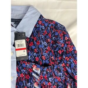 Tommy Hilfiger Heritage Shirt XS Blue Red Floral Striped Button Down Long Sleeve